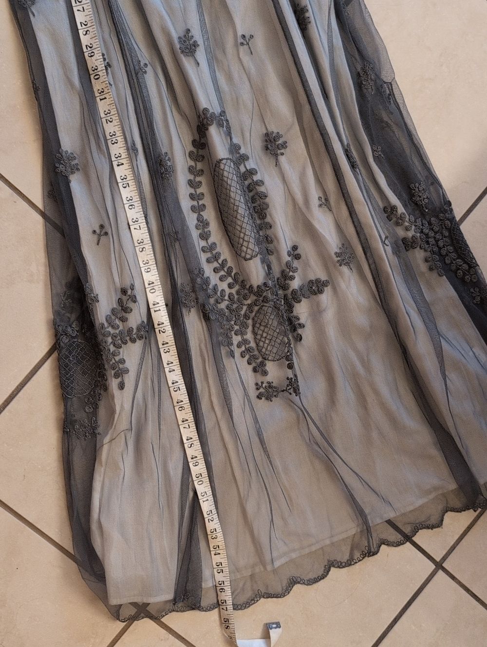 Hopeless Romantic Grey Embroidered Maxi dress 20s Gatsby Victorian White Size S - Picture 9 of 9